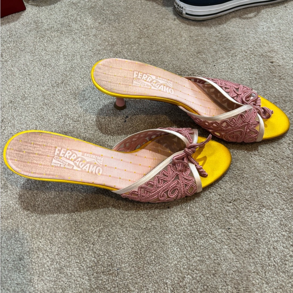 Vintage Salvatore Ferragamo Pink and Yellow Heels